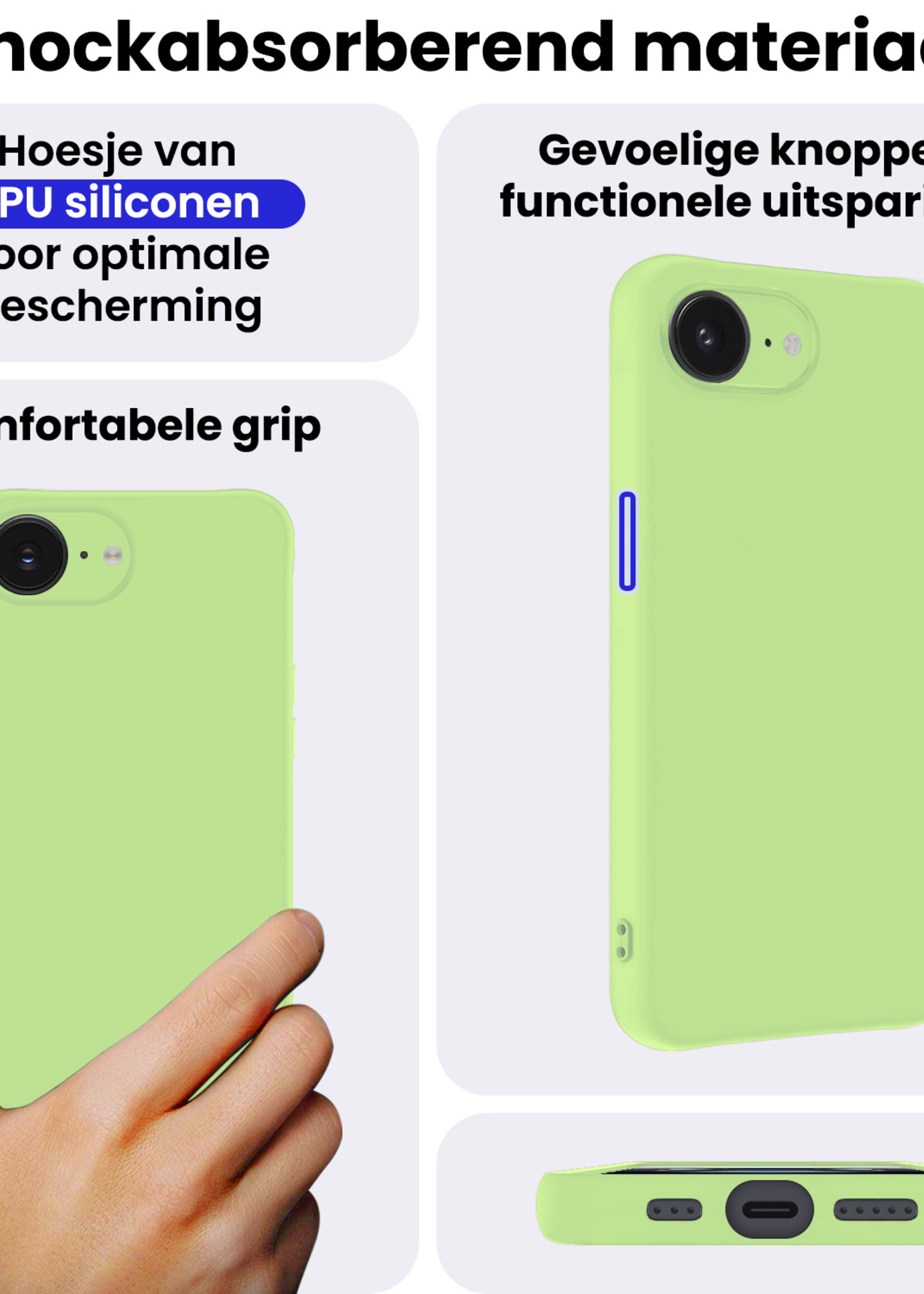 BTH BTH iPhone 16E Hoesje Siliconen Met Screenprotector Met Dichte Notch - Groen