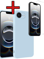BTH BTH iPhone 16E Hoesje Siliconen Met Screenprotector Met Dichte Notch - Lichtblauw