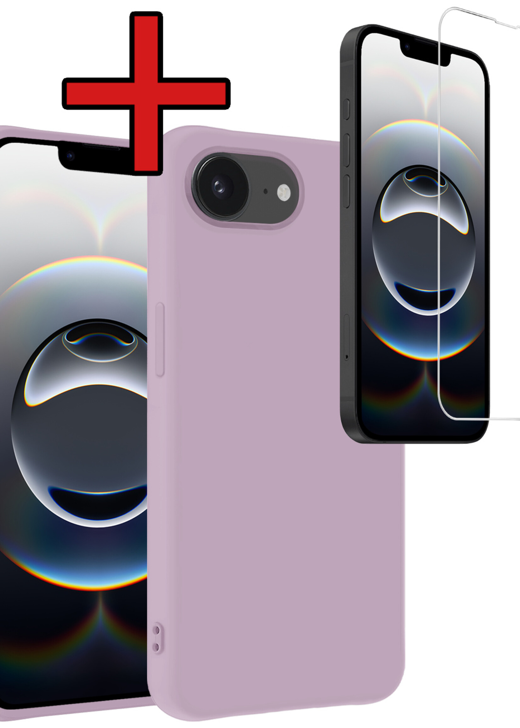 BTH BTH iPhone 16E Hoesje Siliconen Met Screenprotector Met Dichte Notch - Lila
