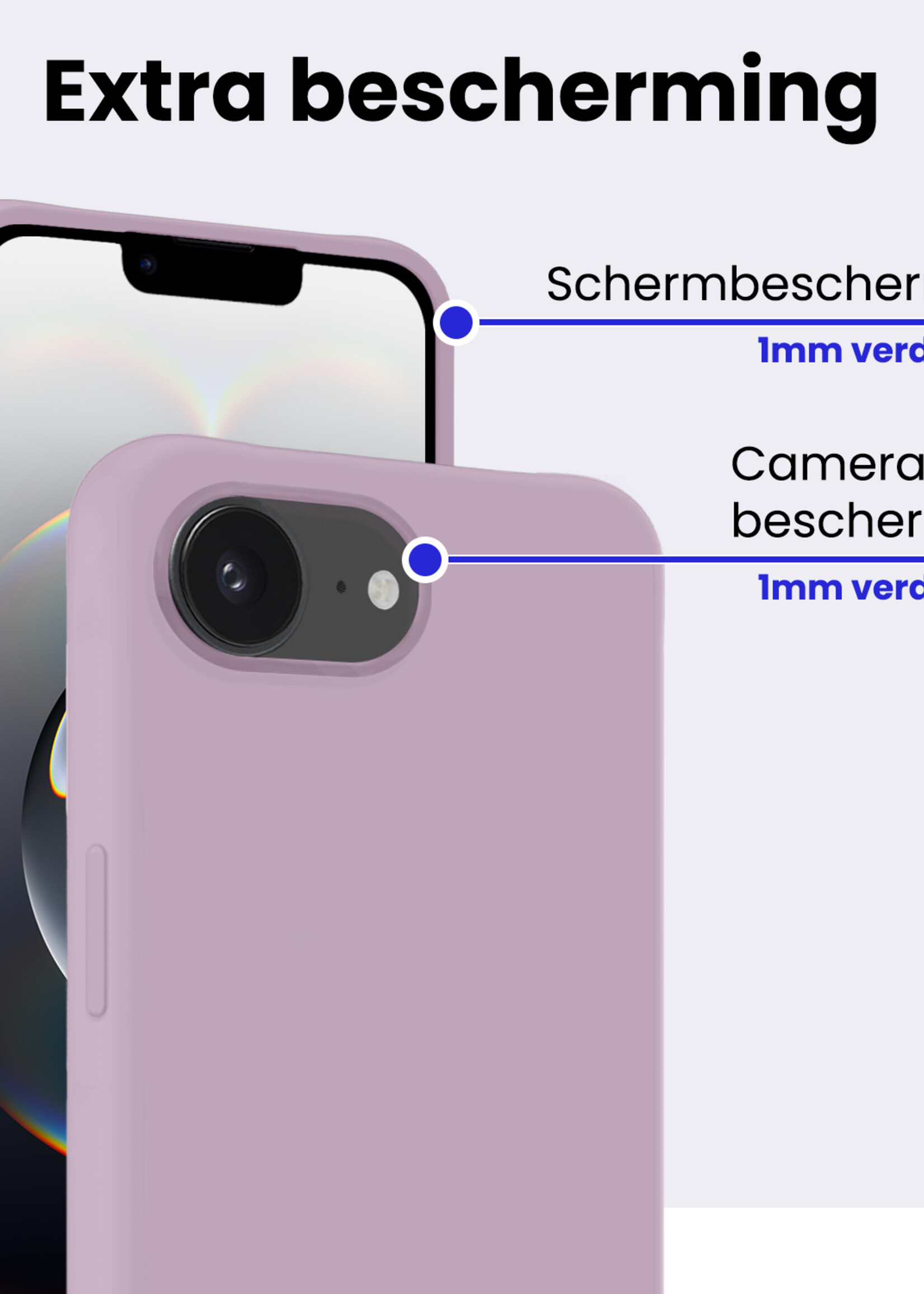 BTH BTH iPhone 16E Hoesje Siliconen Met Screenprotector Met Dichte Notch - Lila