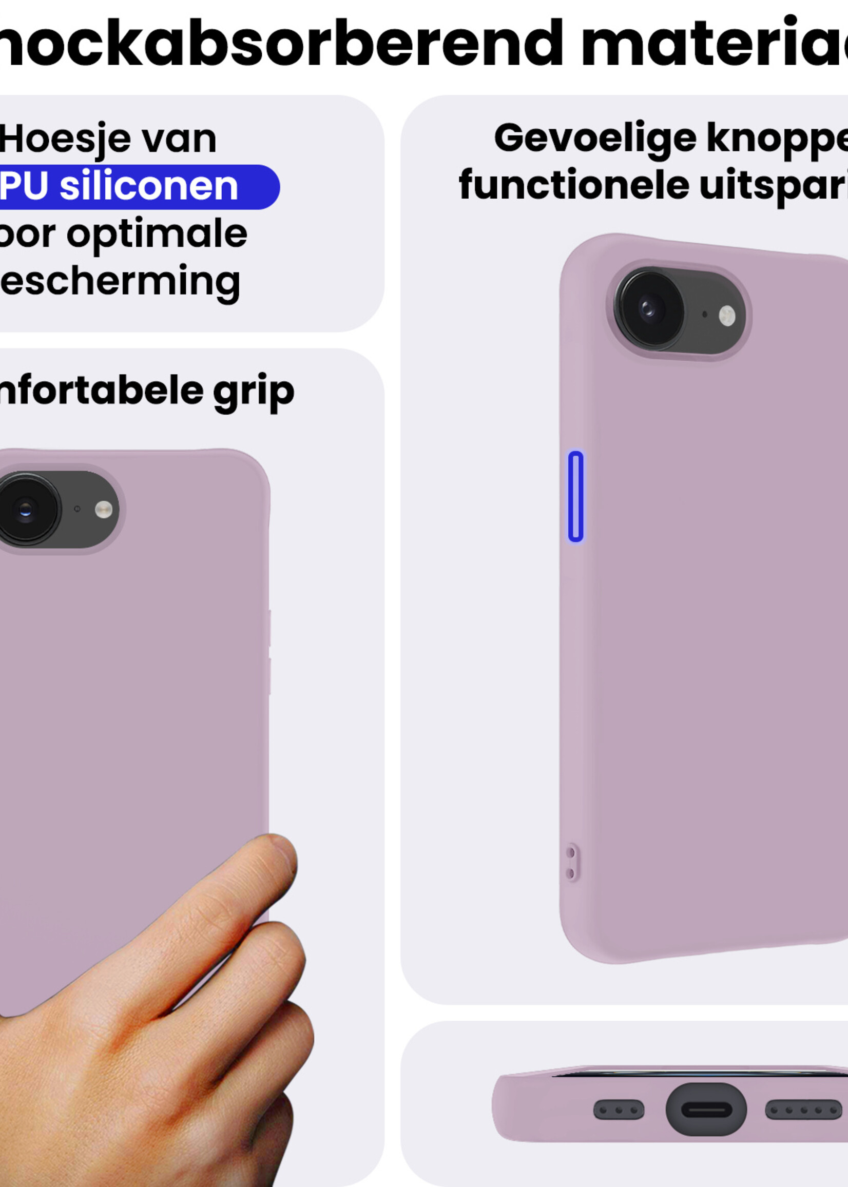 BTH BTH iPhone 16E Hoesje Siliconen Met Screenprotector Met Dichte Notch - Lila