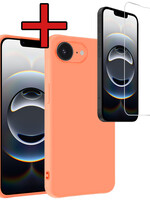 BTH BTH iPhone 16E Hoesje Siliconen Met Screenprotector Met Dichte Notch - Perzik