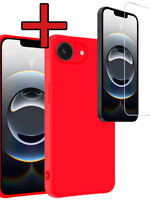 BTH BTH iPhone 16E Hoesje Siliconen Met Screenprotector Met Dichte Notch - Rood