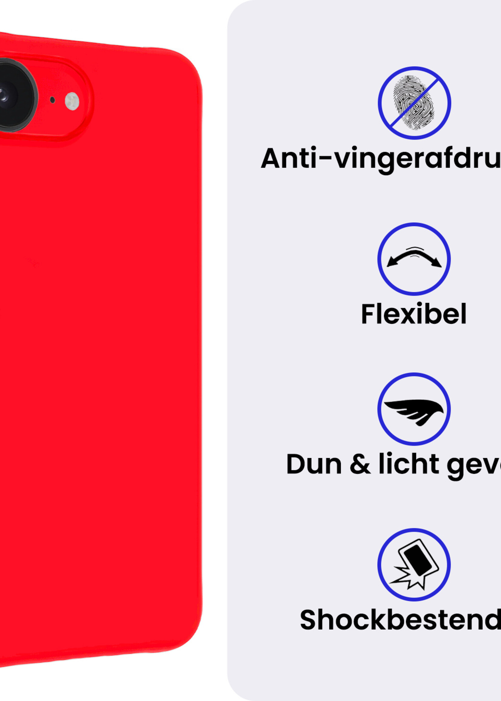 BTH BTH iPhone 16E Hoesje Siliconen Met Screenprotector Met Dichte Notch - Rood