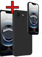BTH BTH iPhone 16E Hoesje Siliconen Met Screenprotector Met Dichte Notch - Zwart