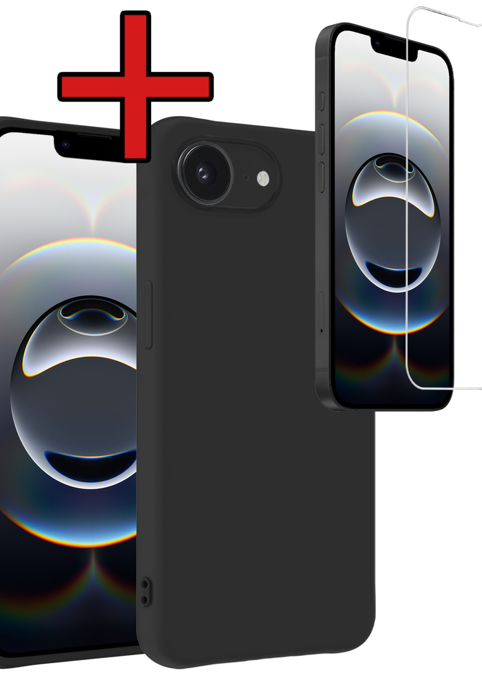 BTH BTH iPhone 16E Hoesje Siliconen Met Screenprotector Met Dichte Notch - Zwart