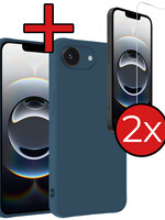BTH BTH iPhone 16E Hoesje Siliconen Met 2x Screenprotector Met Dichte Notch - Donkerblauw