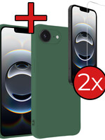 BTH BTH iPhone 16E Hoesje Siliconen Met 2x Screenprotector Met Dichte Notch - Donkergroen