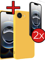 BTH BTH iPhone 16E Hoesje Siliconen Met 2x Screenprotector Met Dichte Notch - Geel