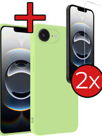 BTH BTH iPhone 16E Hoesje Siliconen Met 2x Screenprotector Met Dichte Notch - Groen