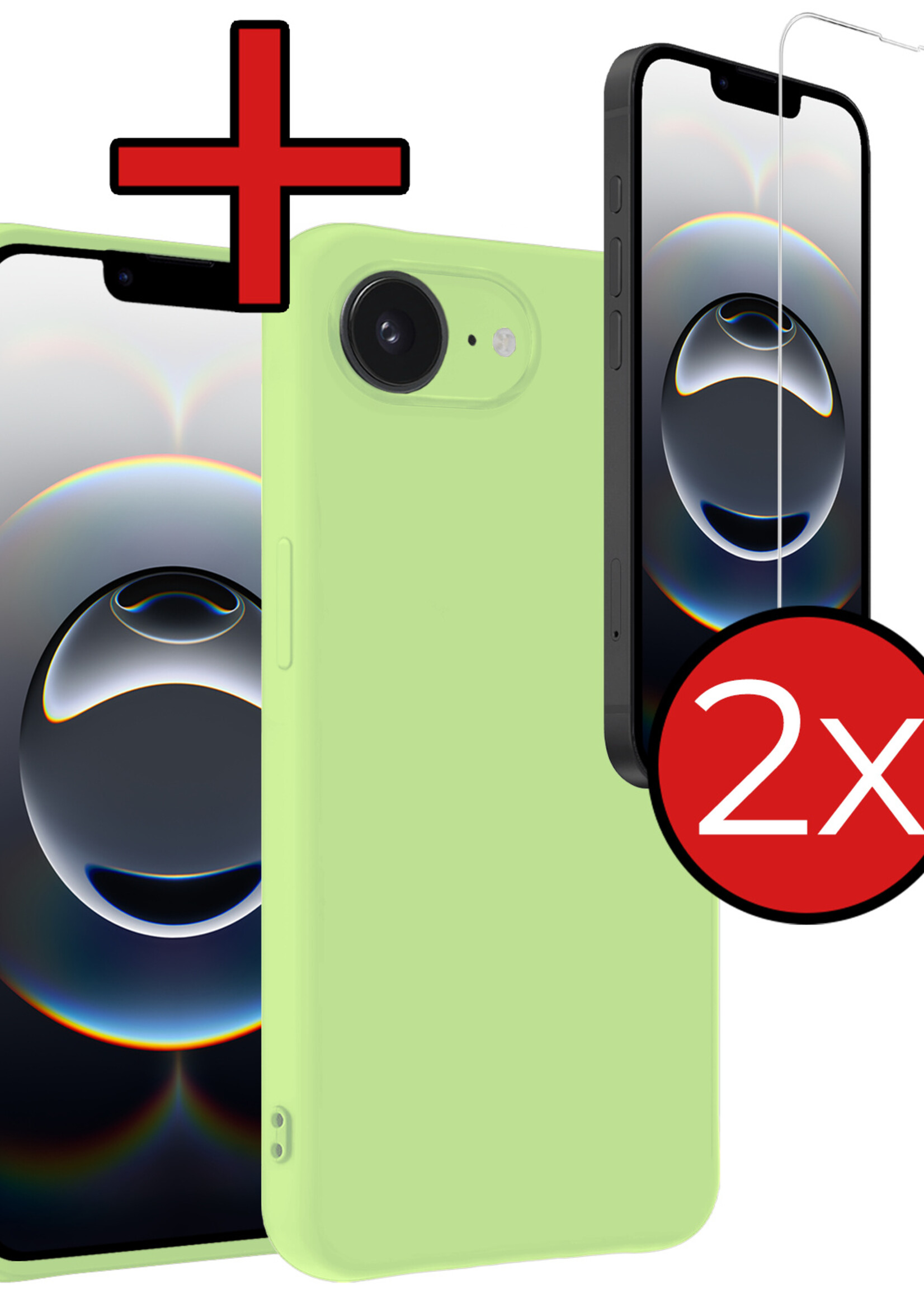 BTH BTH iPhone 16E Hoesje Siliconen Met 2x Screenprotector Met Dichte Notch - Groen