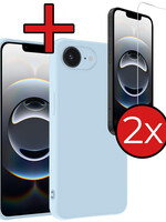 BTH BTH iPhone 16E Hoesje Siliconen Met 2x Screenprotector Met Dichte Notch - Lichtblauw