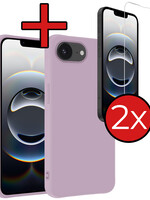 BTH BTH iPhone 16E Hoesje Siliconen Met 2x Screenprotector Met Dichte Notch - Lila