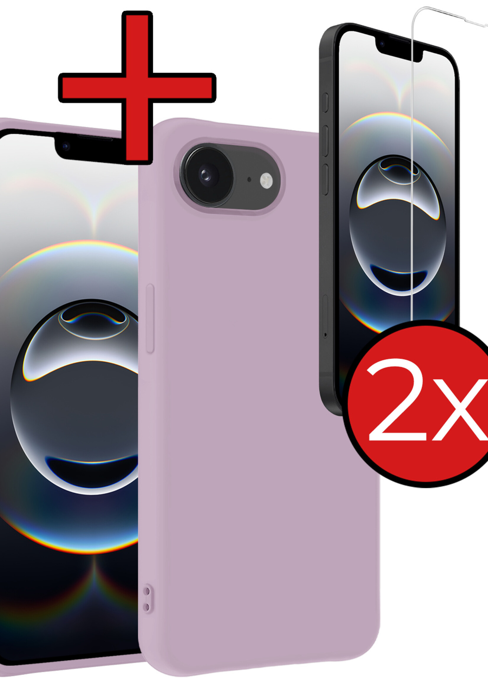 BTH BTH iPhone 16E Hoesje Siliconen Met 2x Screenprotector Met Dichte Notch - Lila