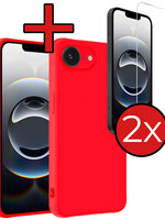 BTH BTH iPhone 16E Hoesje Siliconen Met 2x Screenprotector Met Dichte Notch - Rood