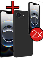 BTH BTH iPhone 16E Hoesje Siliconen Met 2x Screenprotector Met Dichte Notch - Zwart