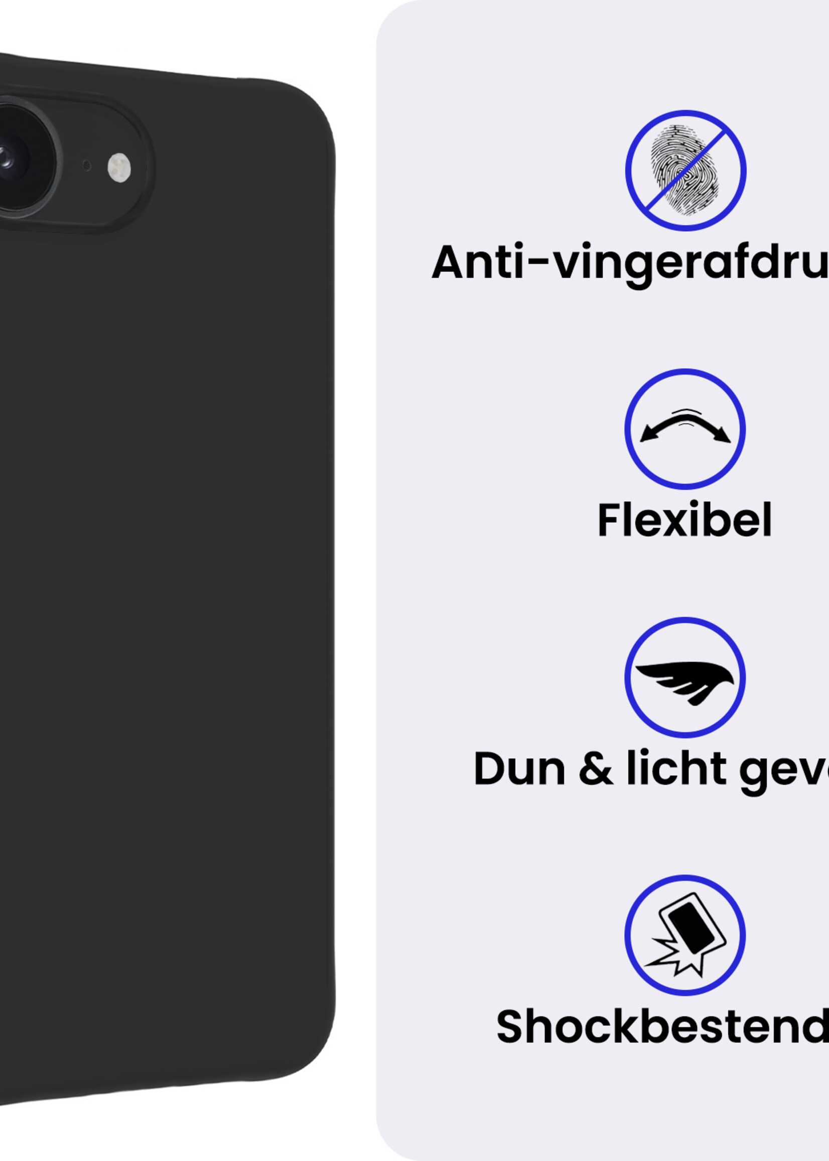 BTH BTH iPhone 16E Hoesje Siliconen Met 2x Screenprotector Met Dichte Notch - Zwart