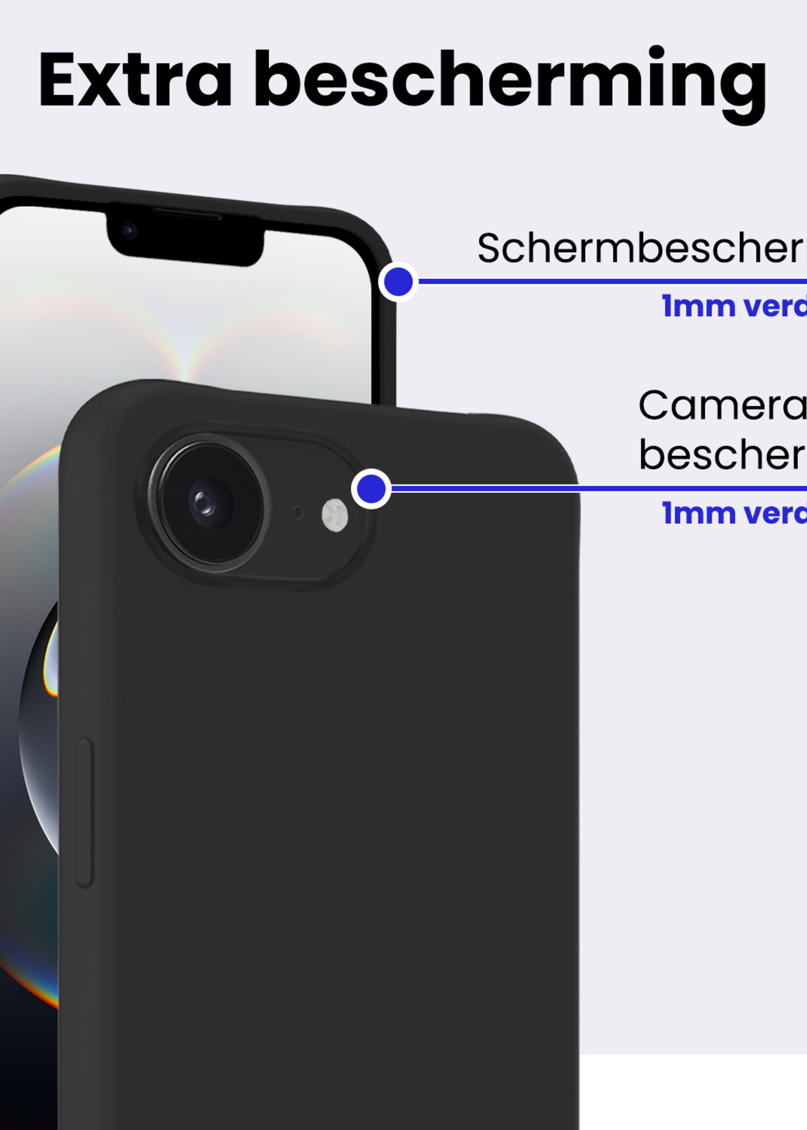 BTH BTH iPhone 16E Hoesje Siliconen Met 2x Screenprotector Met Dichte Notch - Zwart