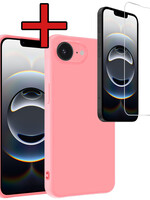 BTH BTH iPhone 16E Hoesje Siliconen Met Screenprotector Met Dichte Notch - Lichtroze