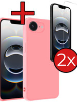 BTH BTH iPhone 16E Hoesje Siliconen Met 2x Screenprotector Met Dichte Notch - Lichtroze