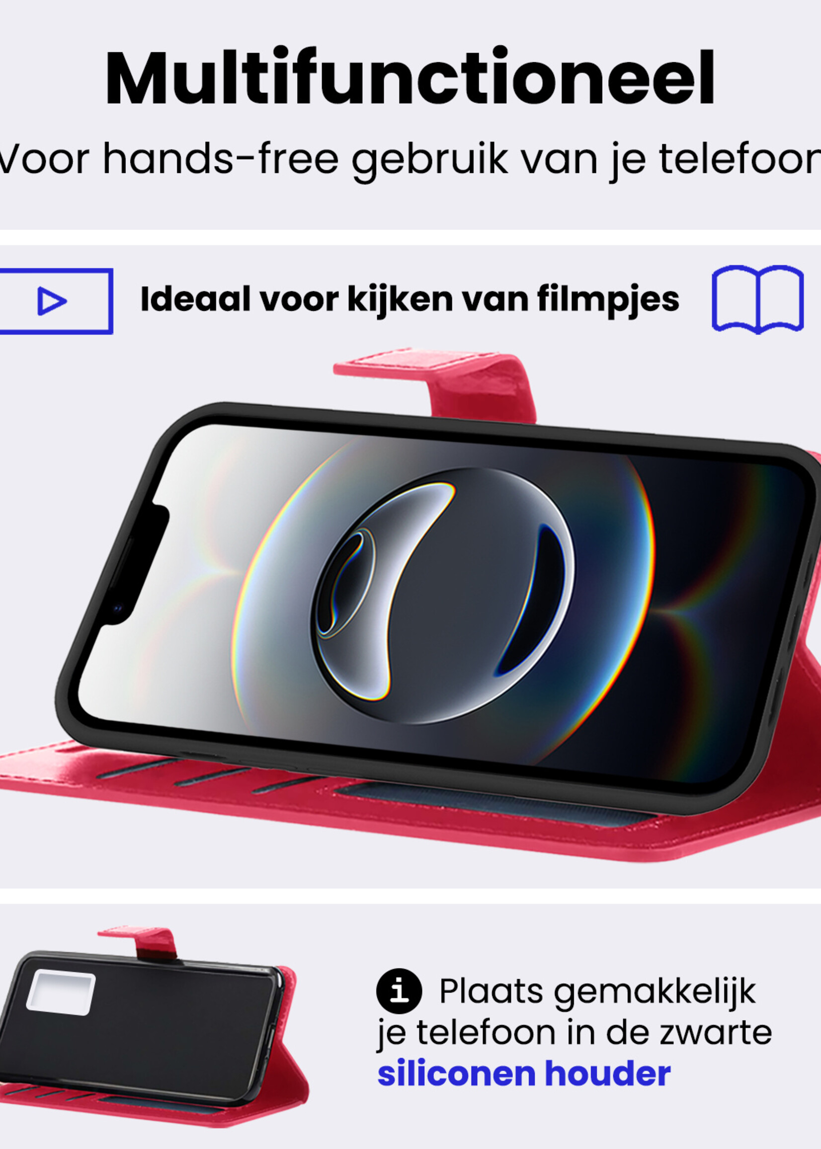 BTH BTH iPhone 16E Hoesje Bookcase - Donkerroze