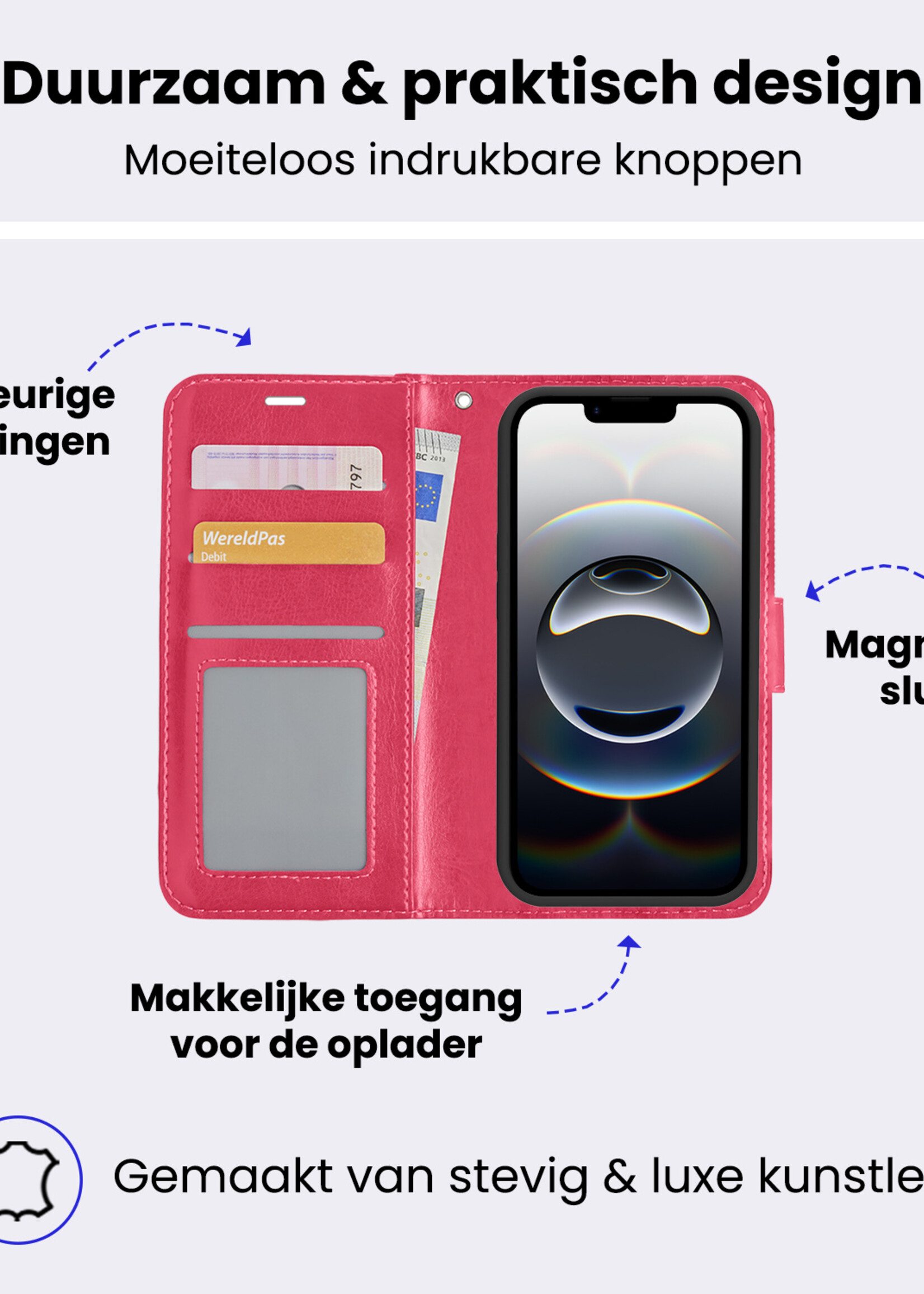 BTH BTH iPhone 16E Hoesje Bookcase - Donkerroze