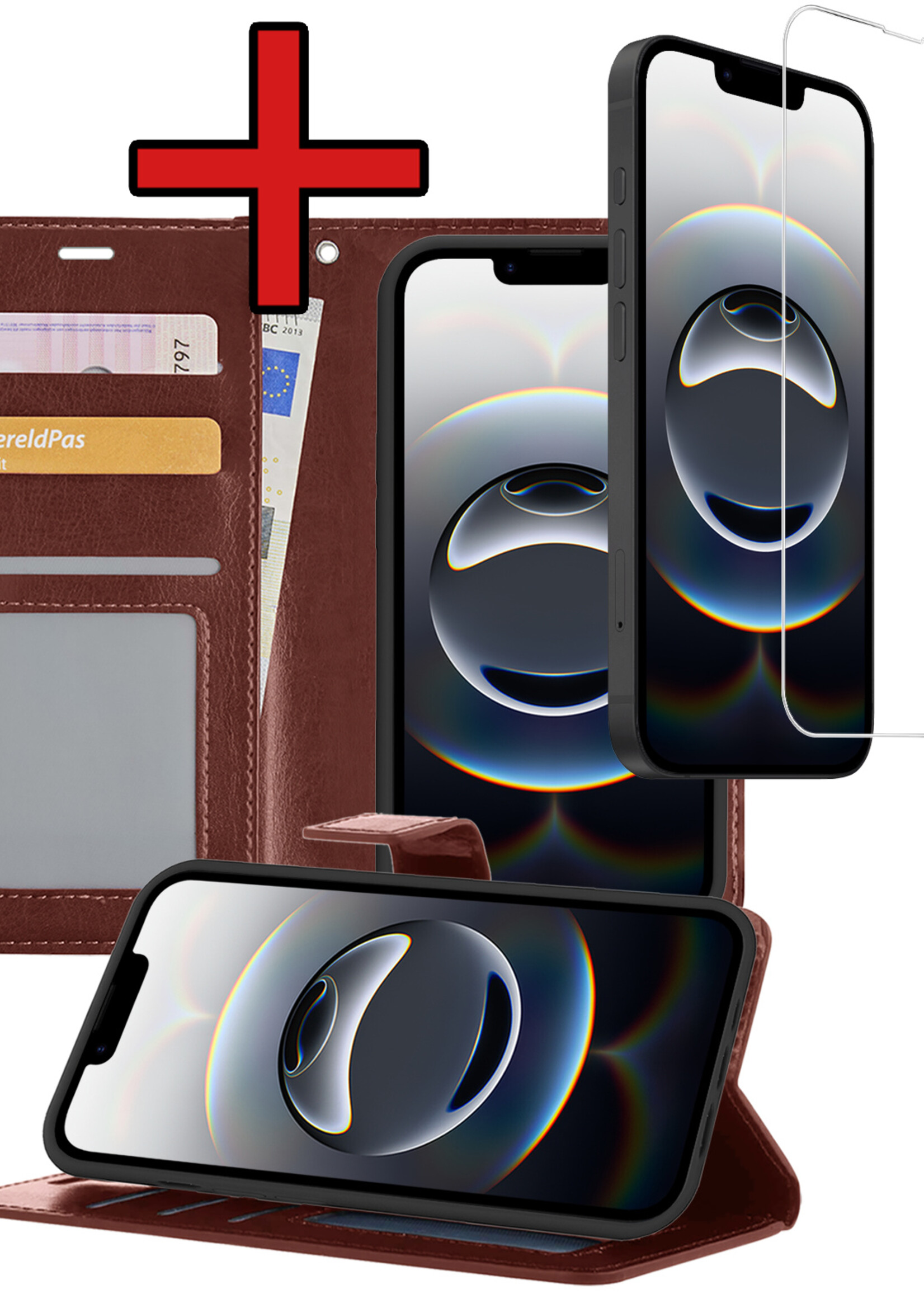 BTH BTH iPhone 16E Hoesje Bookcase Met Screenprotector - Bruin