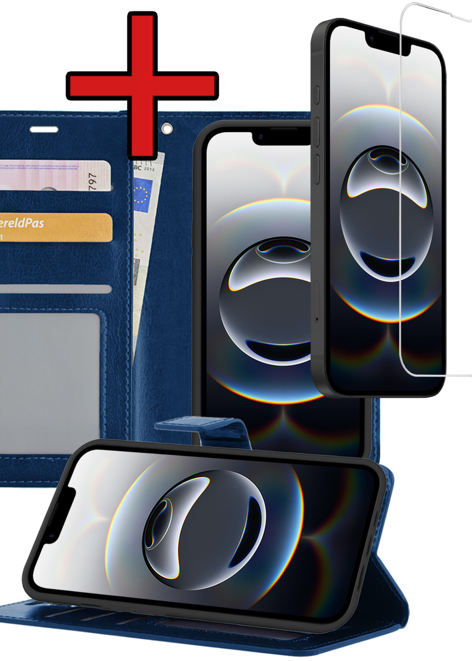 BTH BTH iPhone 16E Hoesje Bookcase Met Screenprotector - Donkerblauw