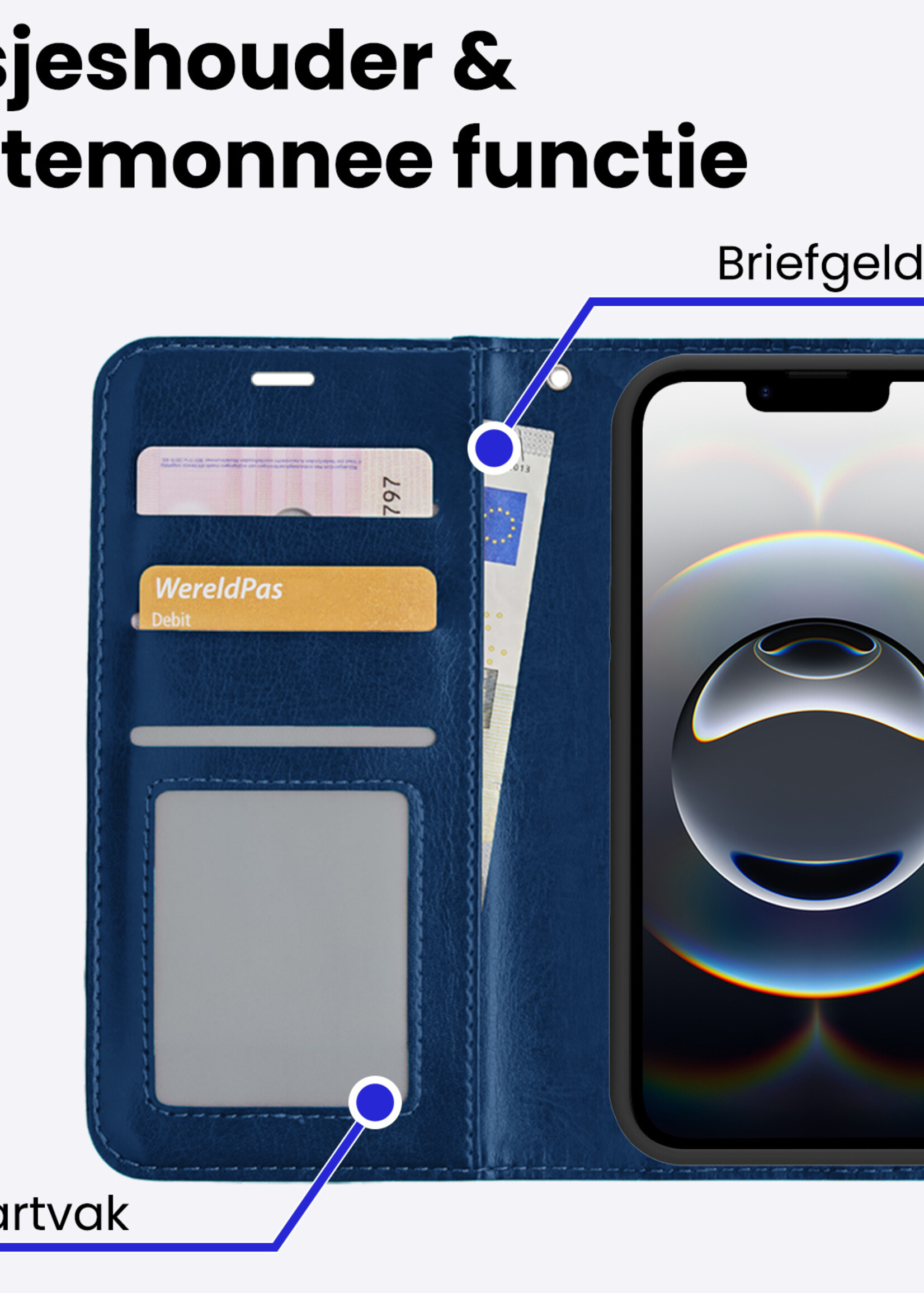 BTH BTH iPhone 16E Hoesje Bookcase Met Screenprotector - Donkerblauw