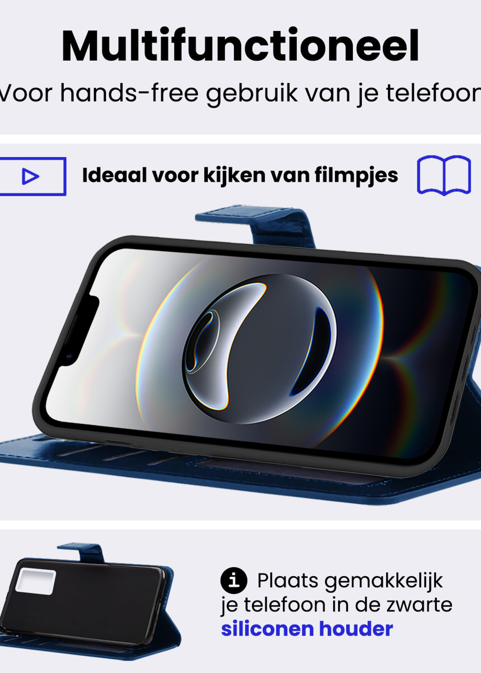 BTH BTH iPhone 16E Hoesje Bookcase Met Screenprotector - Donkerblauw