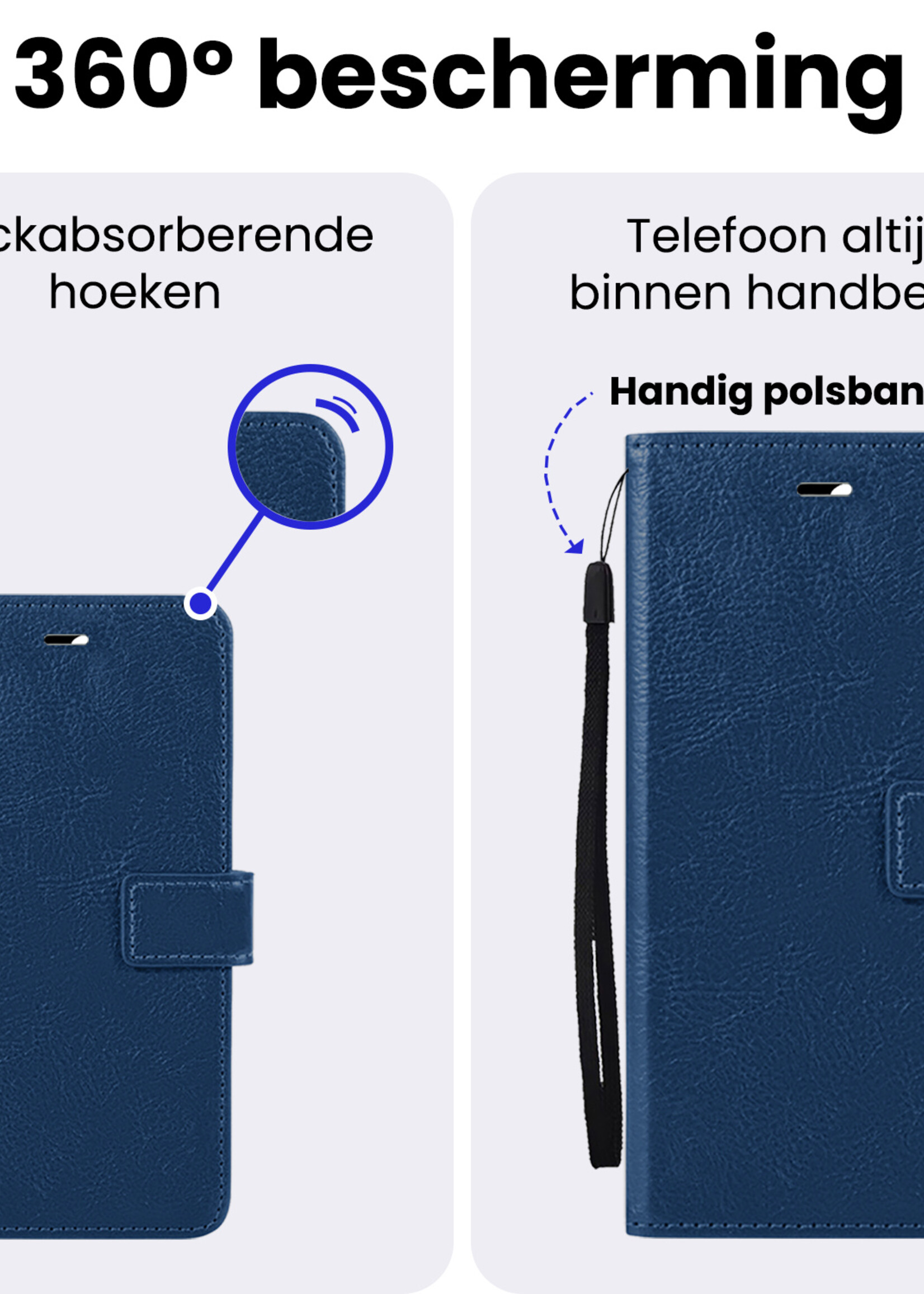 BTH BTH iPhone 16E Hoesje Bookcase Met Screenprotector - Donkerblauw