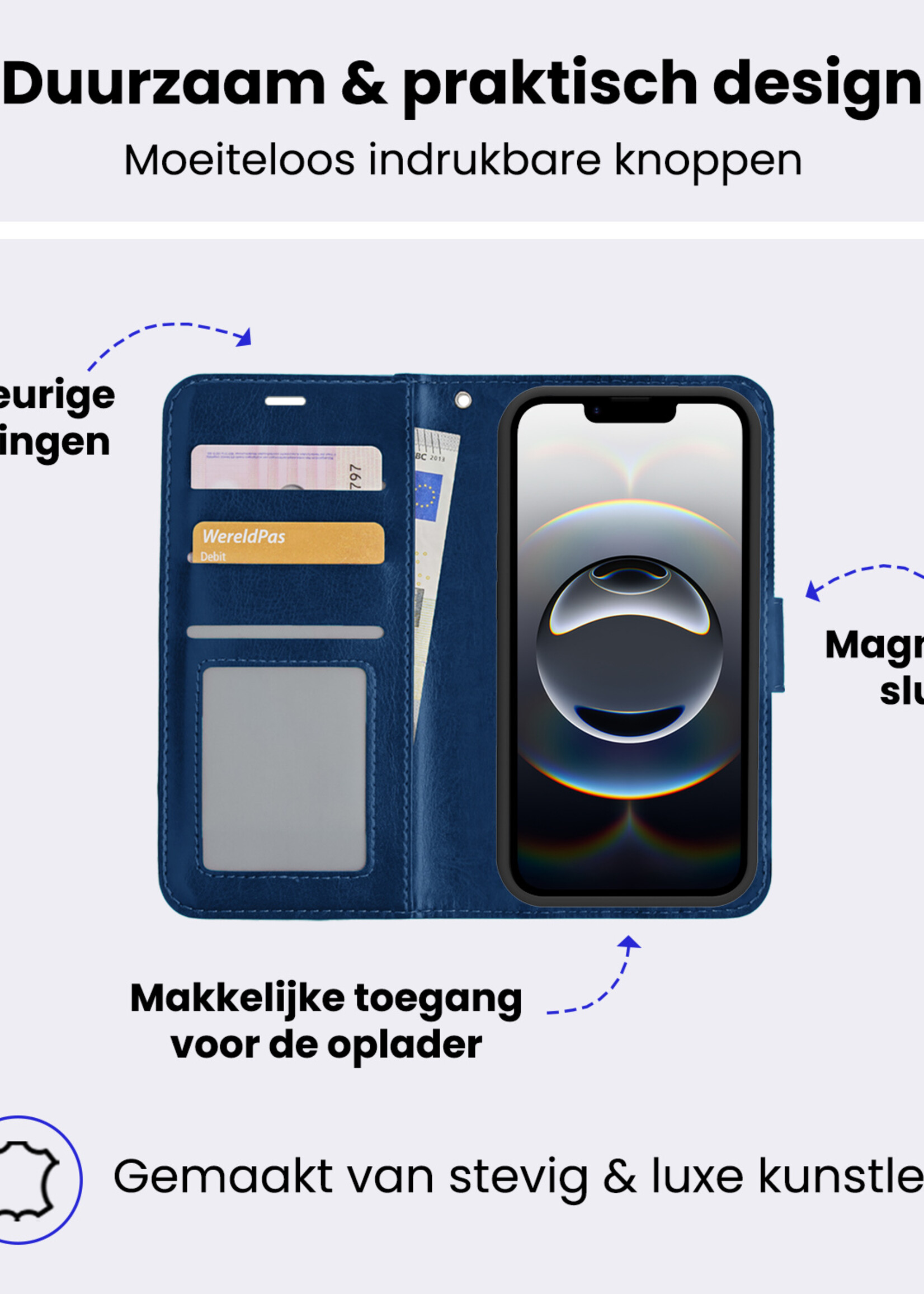 BTH BTH iPhone 16E Hoesje Bookcase Met Screenprotector - Donkerblauw