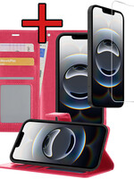 BTH BTH iPhone 16E Hoesje Bookcase Met Screenprotector - Donkerroze