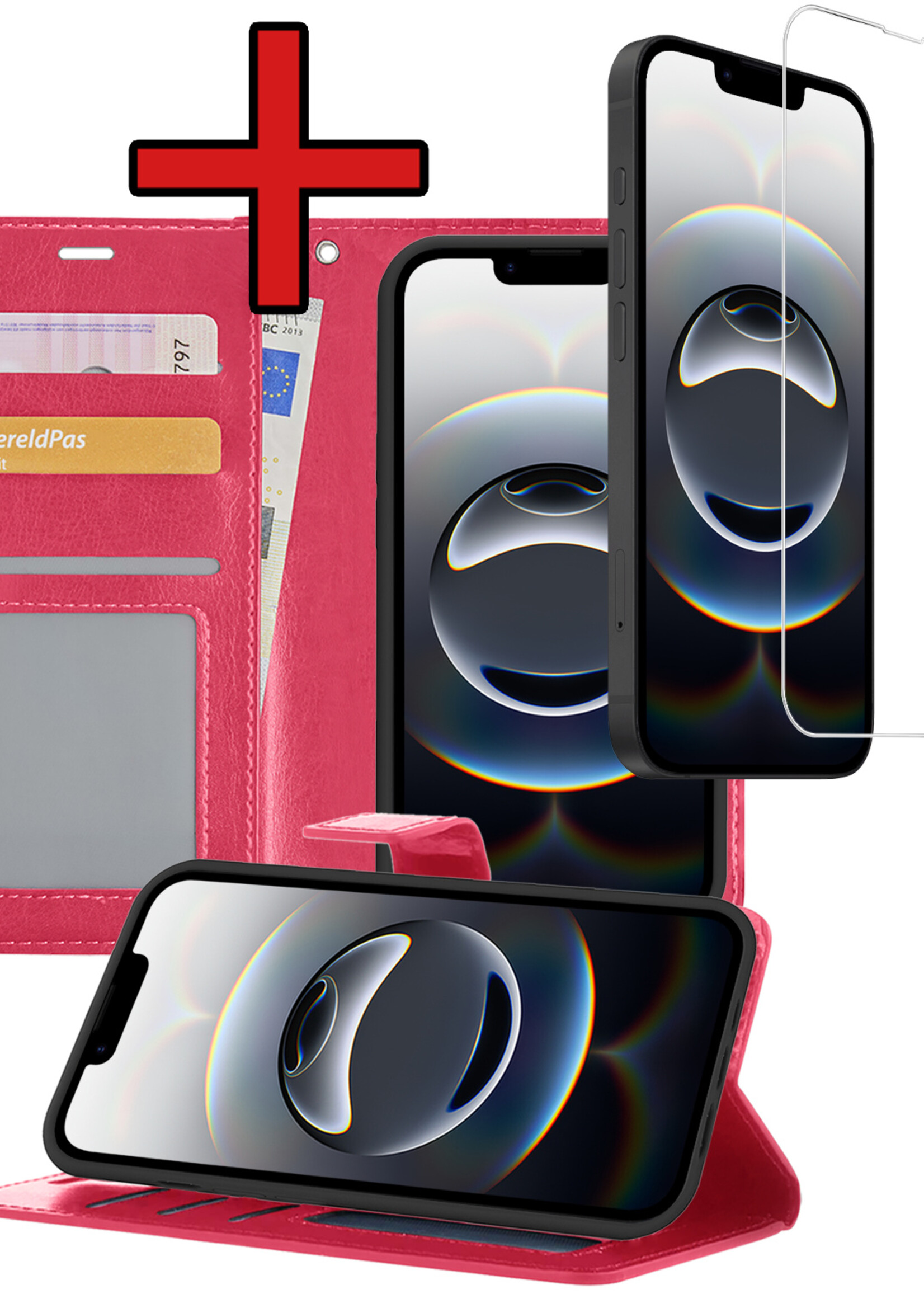 BTH BTH iPhone 16E Hoesje Bookcase Met Screenprotector - Donkerroze