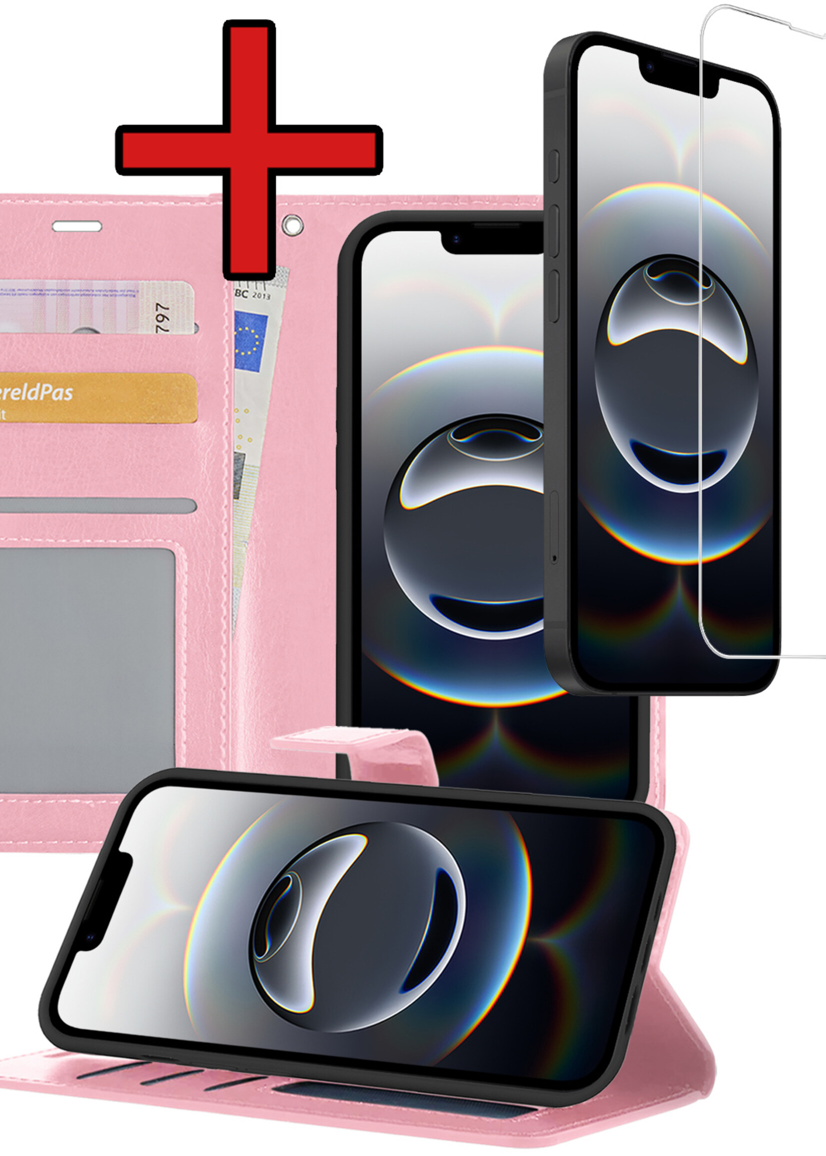 BTH BTH iPhone 16E Hoesje Bookcase Met Screenprotector - Lichtroze