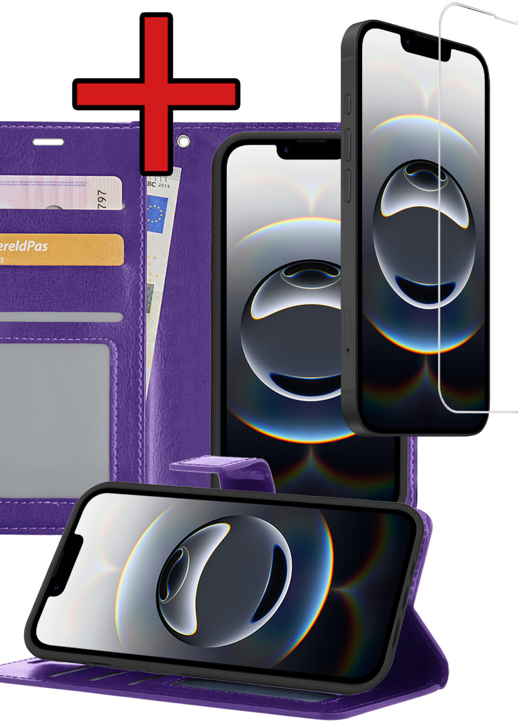 BTH BTH iPhone 16E Hoesje Bookcase Met Screenprotector - Paars