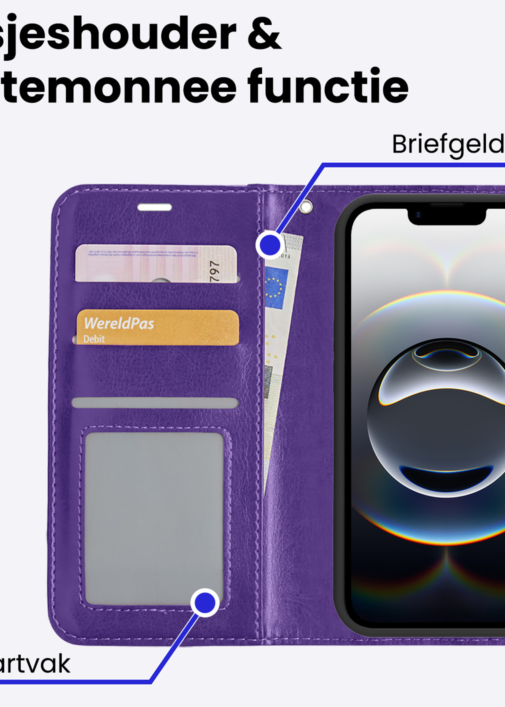 BTH BTH iPhone 16E Hoesje Bookcase Met Screenprotector - Paars