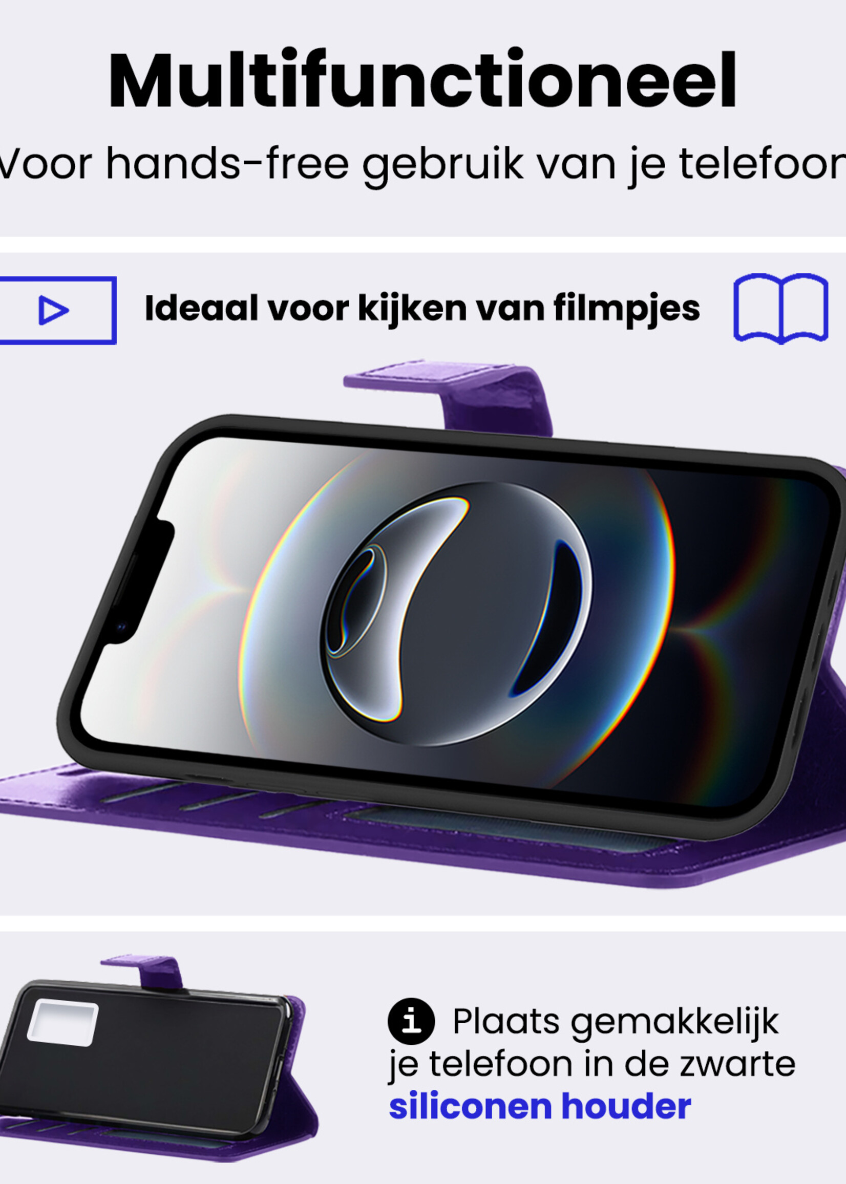 BTH BTH iPhone 16E Hoesje Bookcase Met Screenprotector - Paars