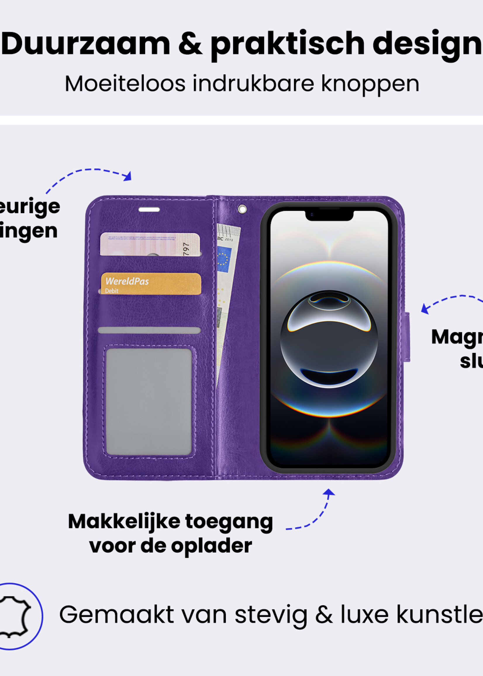 BTH BTH iPhone 16E Hoesje Bookcase Met Screenprotector - Paars