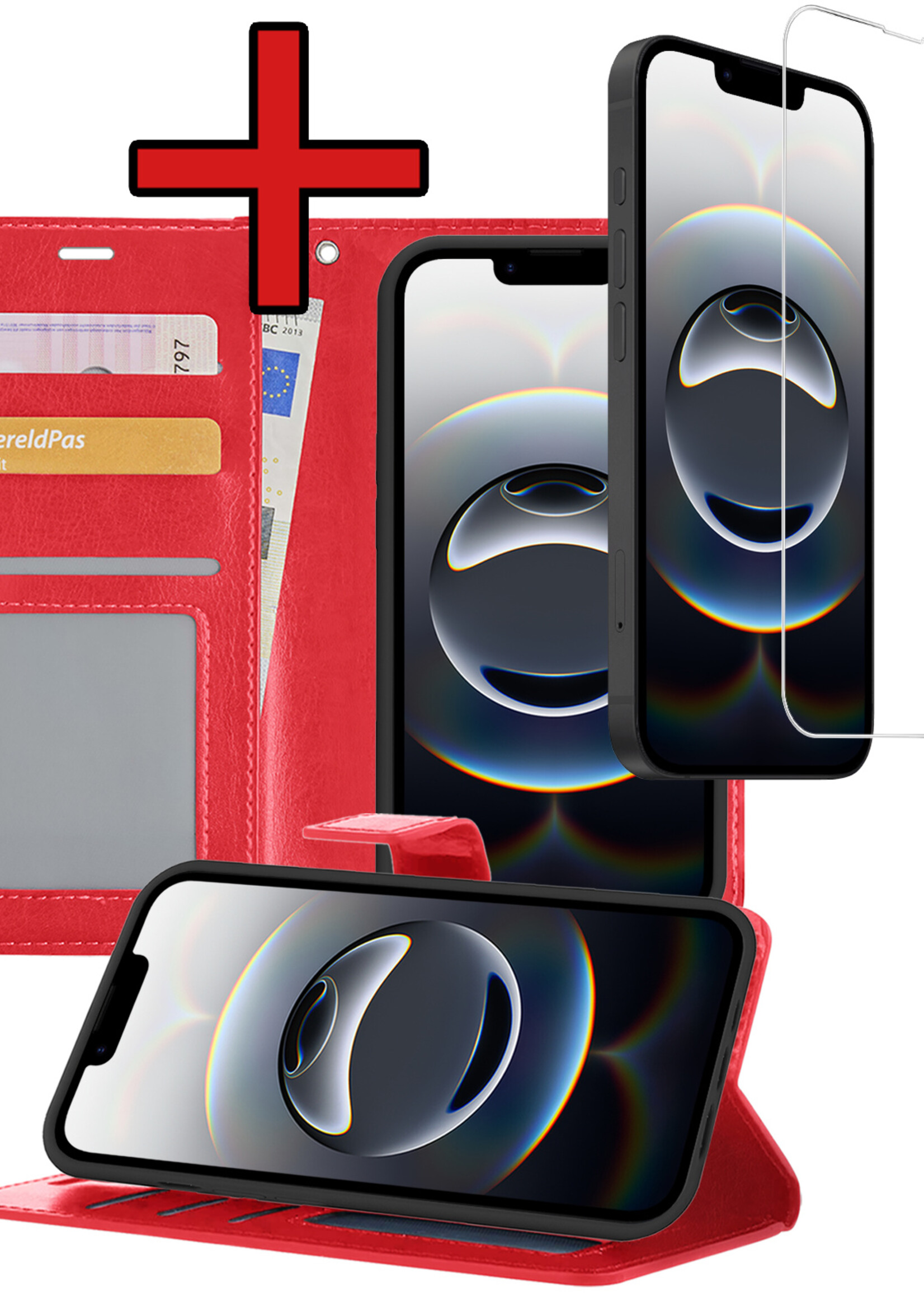 BTH BTH iPhone 16E Hoesje Bookcase Met Screenprotector - Rood