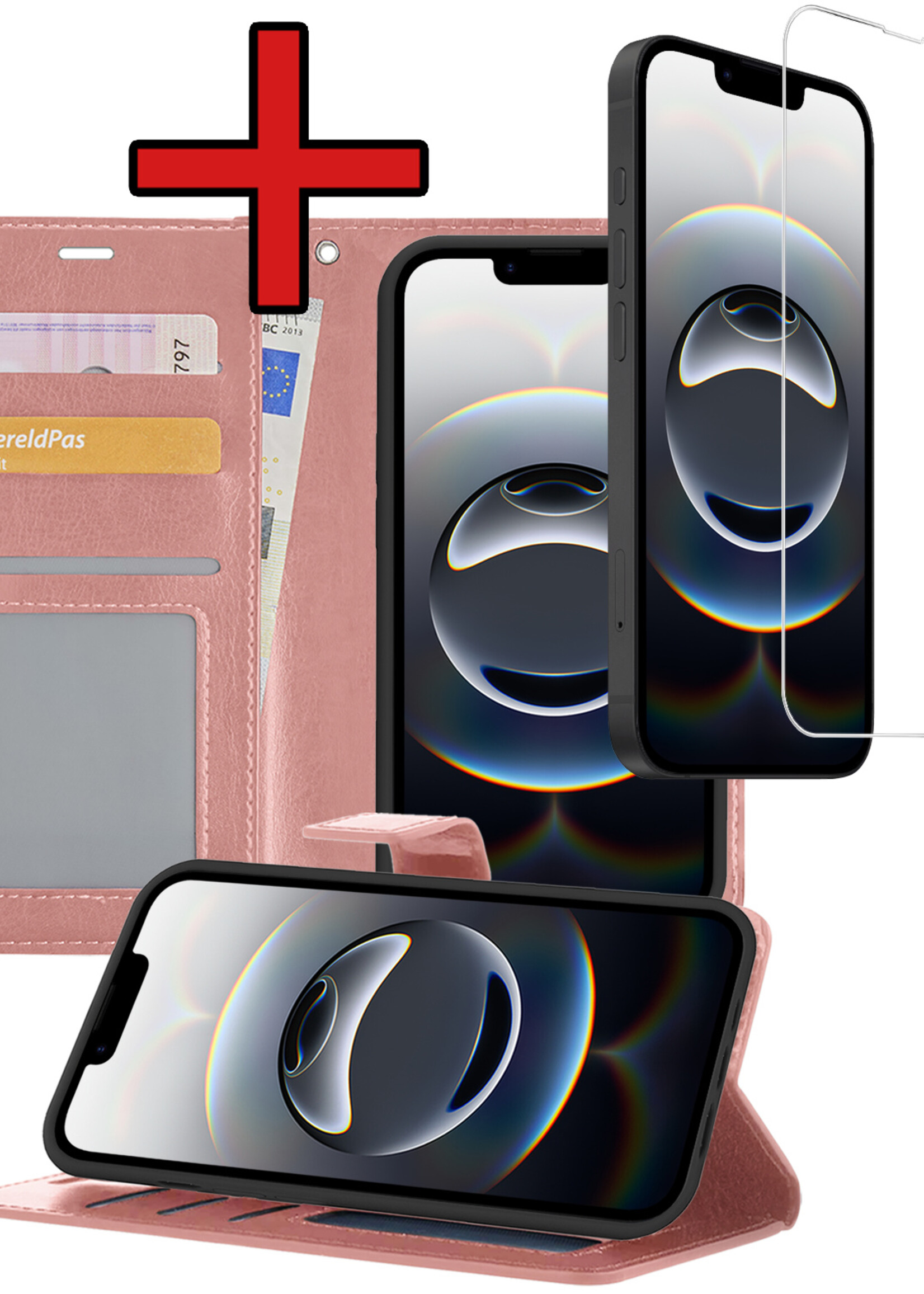BTH BTH iPhone 16E Hoesje Bookcase Met Screenprotector - Rose Goud