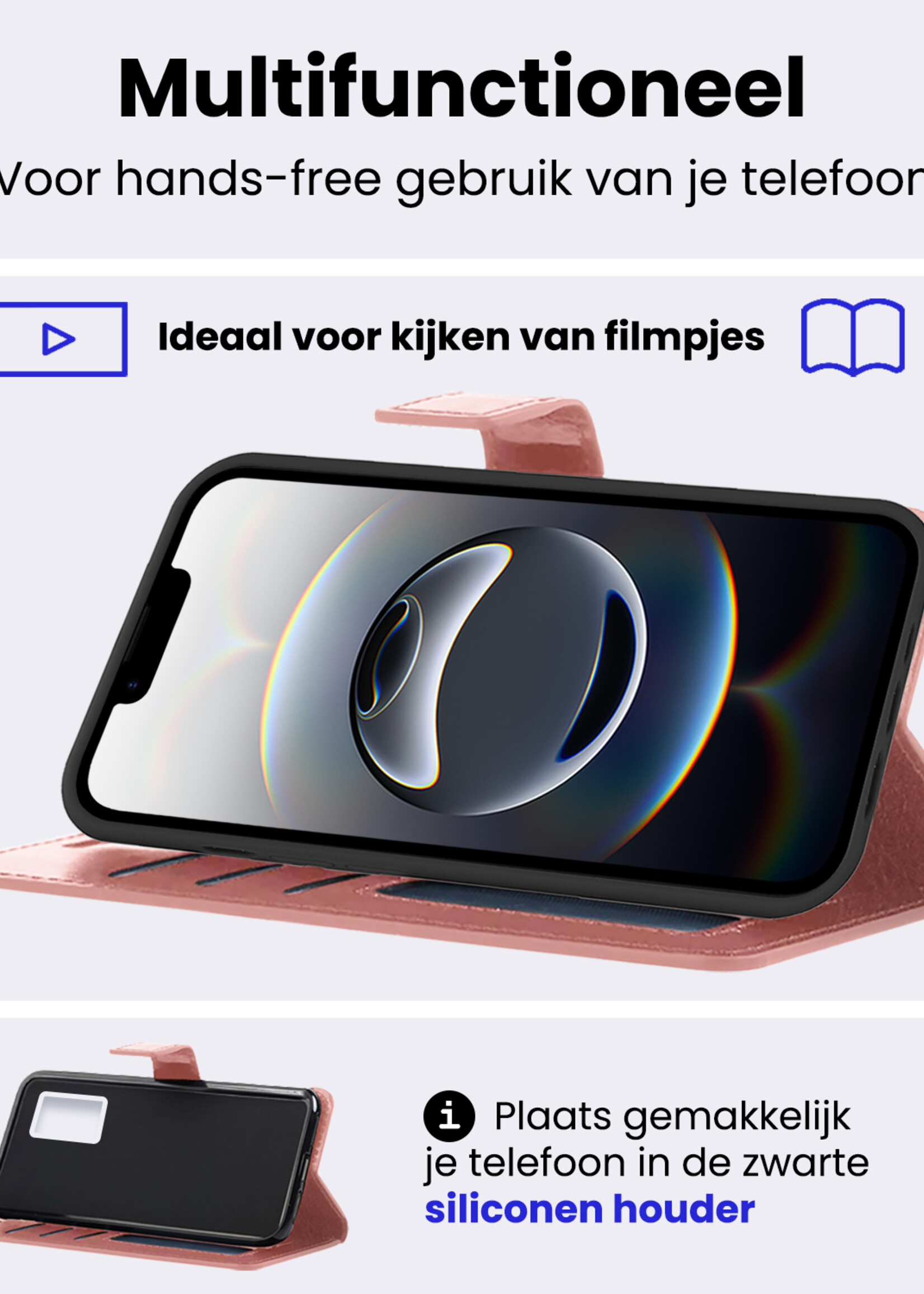 BTH BTH iPhone 16E Hoesje Bookcase Met Screenprotector - Rose Goud