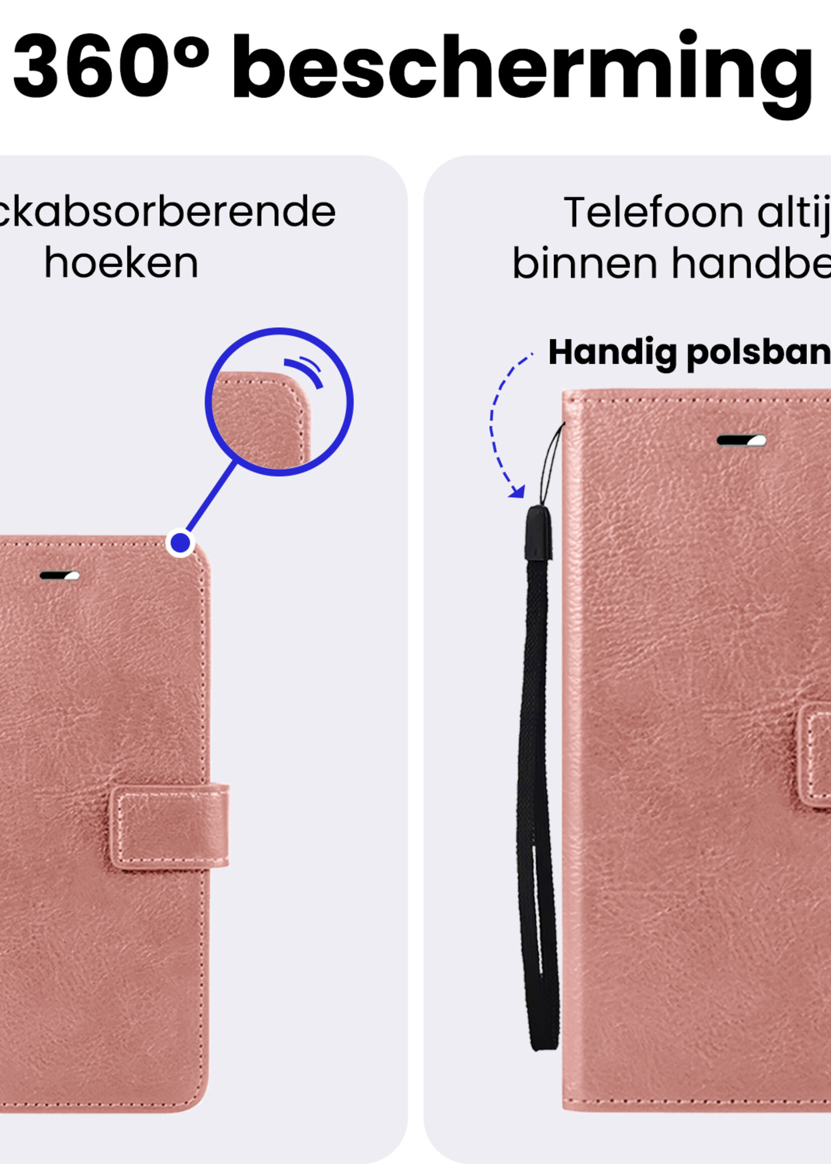 BTH BTH iPhone 16E Hoesje Bookcase Met Screenprotector - Rose Goud
