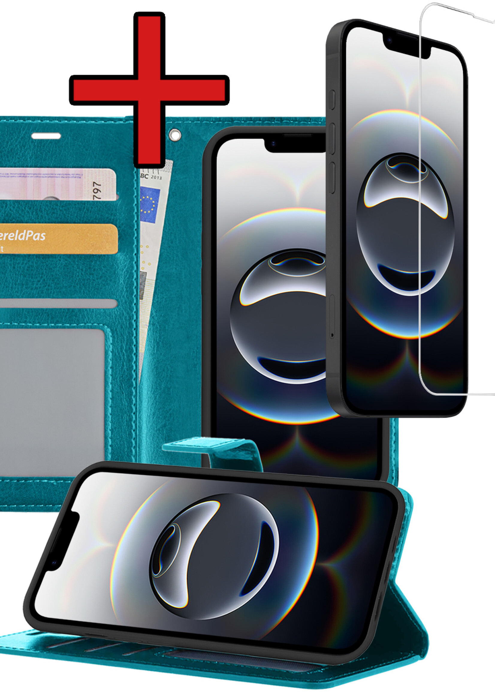 BTH BTH iPhone 16E Hoesje Bookcase Met Screenprotector - Turquoise