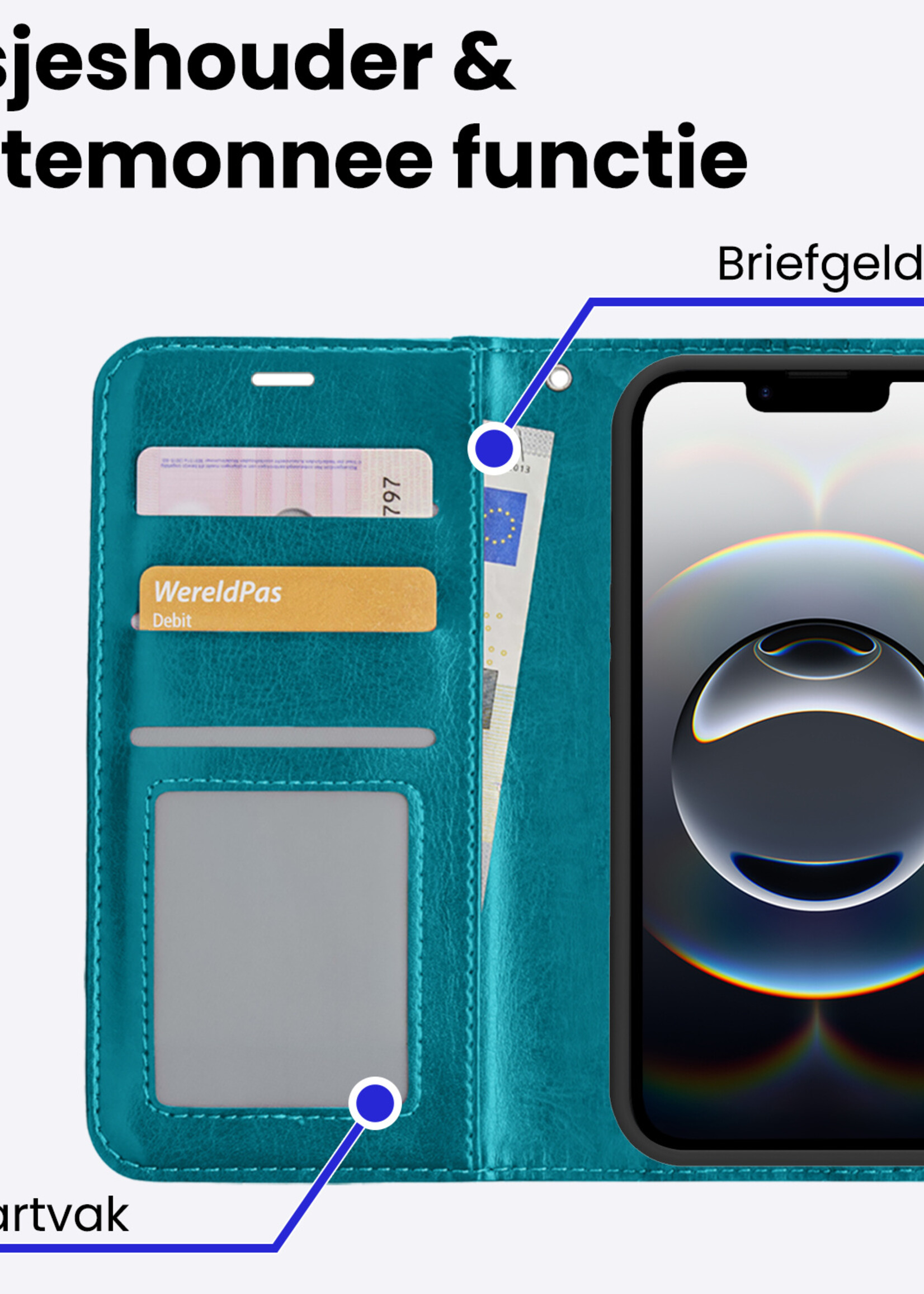 BTH BTH iPhone 16E Hoesje Bookcase Met Screenprotector - Turquoise