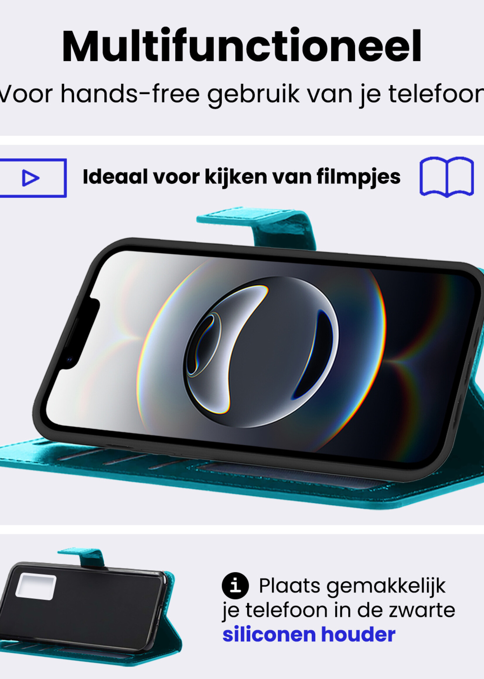 BTH BTH iPhone 16E Hoesje Bookcase Met Screenprotector - Turquoise