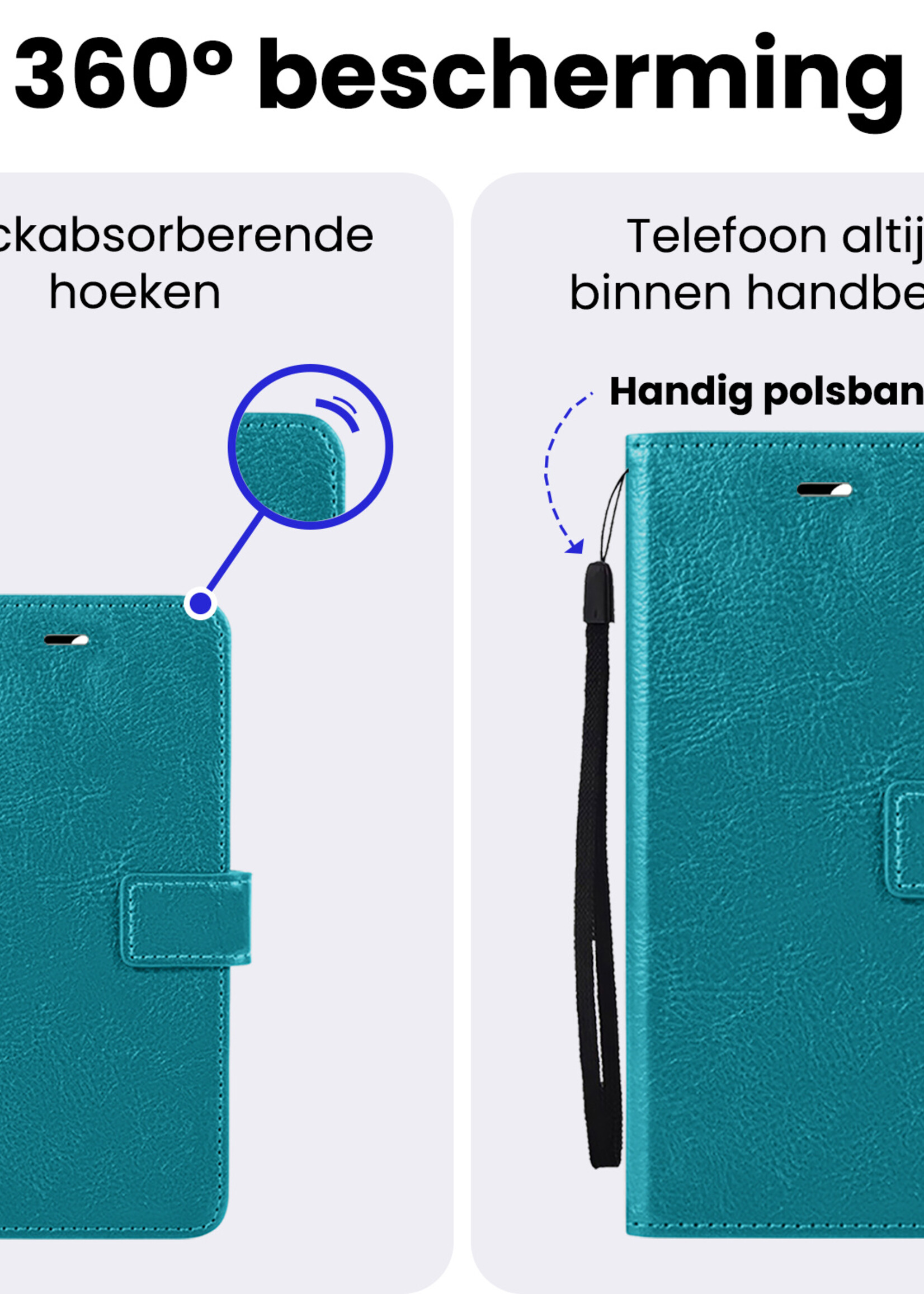 BTH BTH iPhone 16E Hoesje Bookcase Met Screenprotector - Turquoise