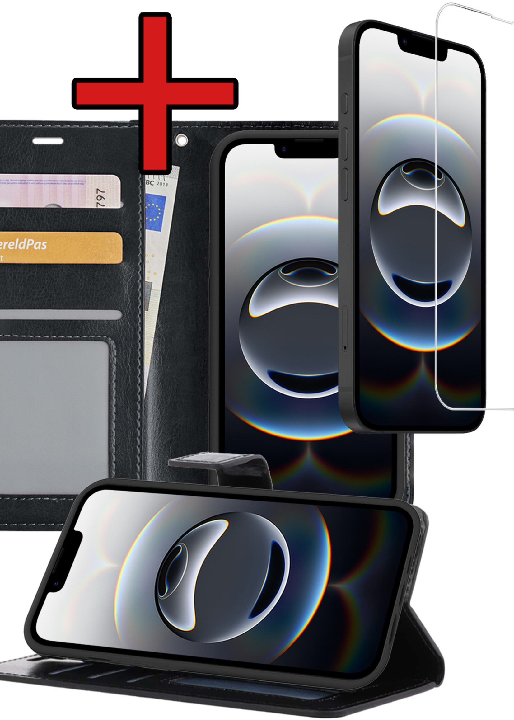 BTH BTH iPhone 16E Hoesje Bookcase Met Screenprotector - Zwart