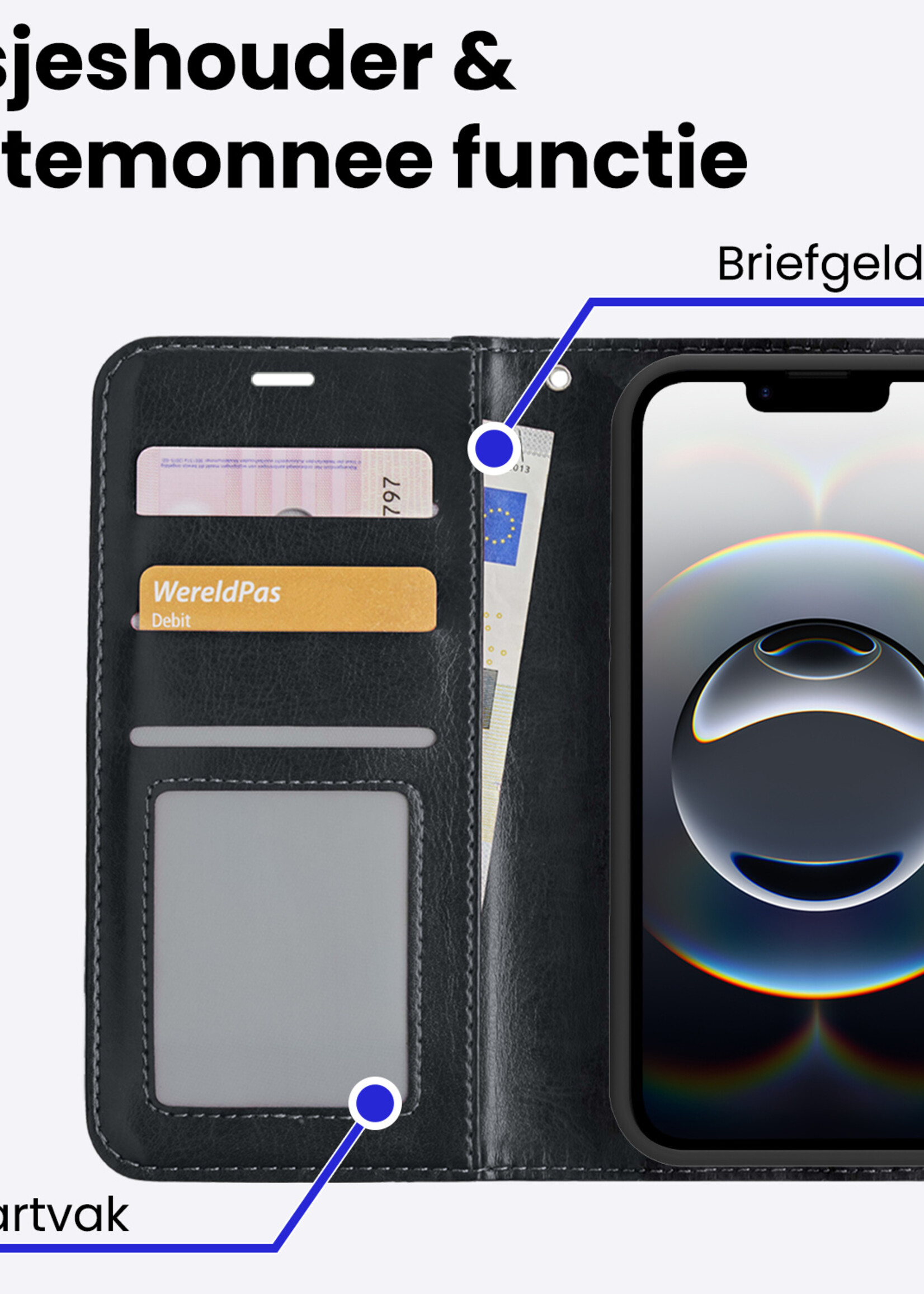 BTH BTH iPhone 16E Hoesje Bookcase Met Screenprotector - Zwart
