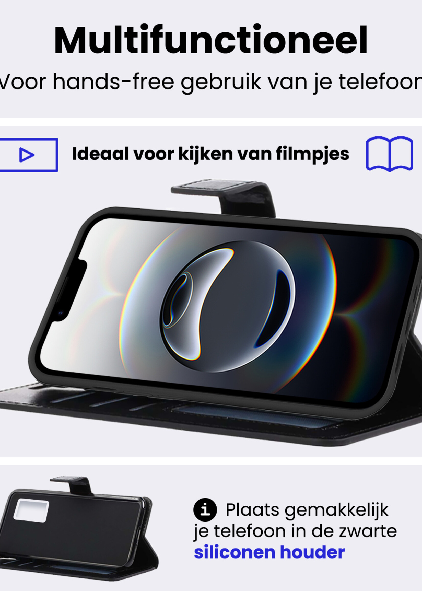 BTH BTH iPhone 16E Hoesje Bookcase Met Screenprotector - Zwart